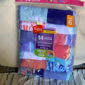 HANES Girls (no tags) Bikinis “VALUE PACK 14” Size 6 NEW in package not opened